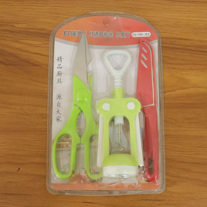 3 Pc Set Kitchen Tool Kit – Wine Bottle Opener, Knife, and Scissors Set