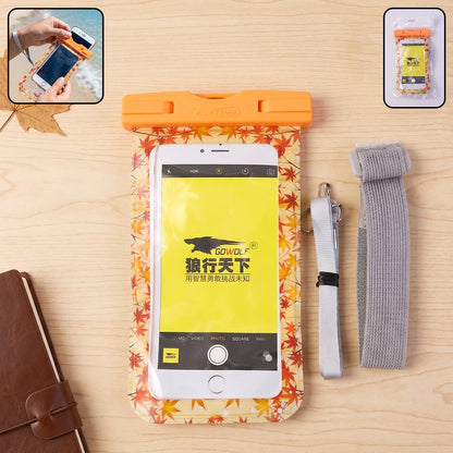 Orange maple leaf waterproof mobile pouch main view