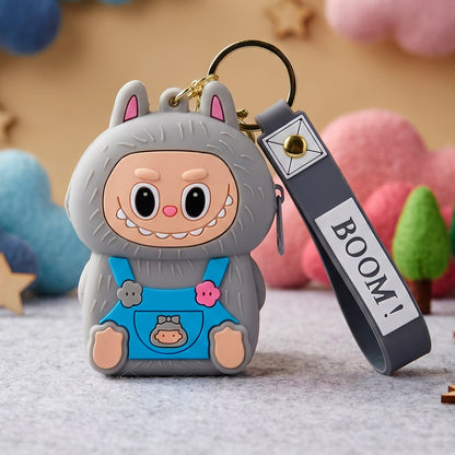 cute style cartoon silicone mini pouch keychain with strap