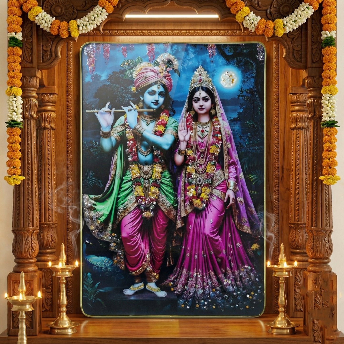 wooden krishna art wall frame