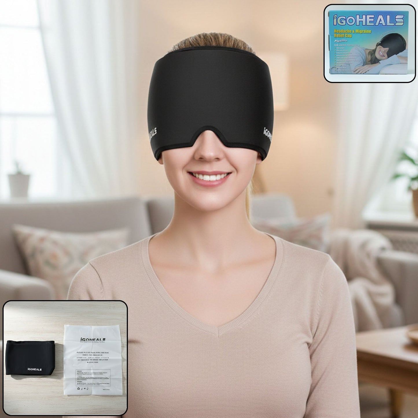 Hot cold therapy headache relief cap