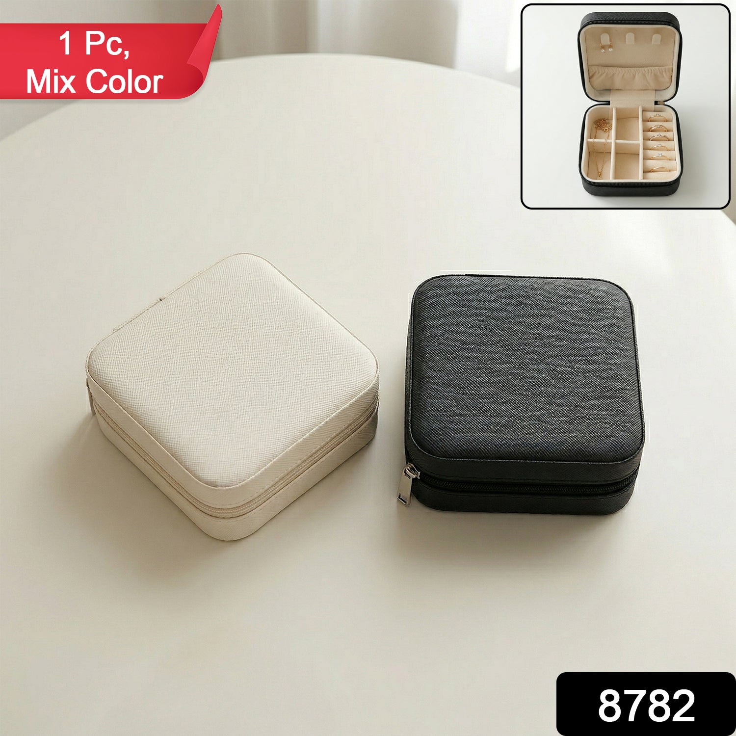 Mini PU leather jewellery box open showing compartments India