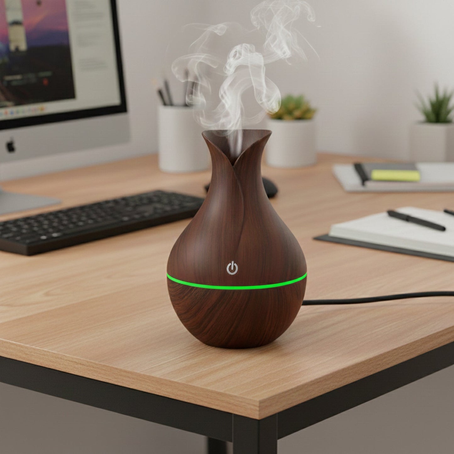  Mini Wooden Vase Pot Diffuser Mist Humidifier - feature