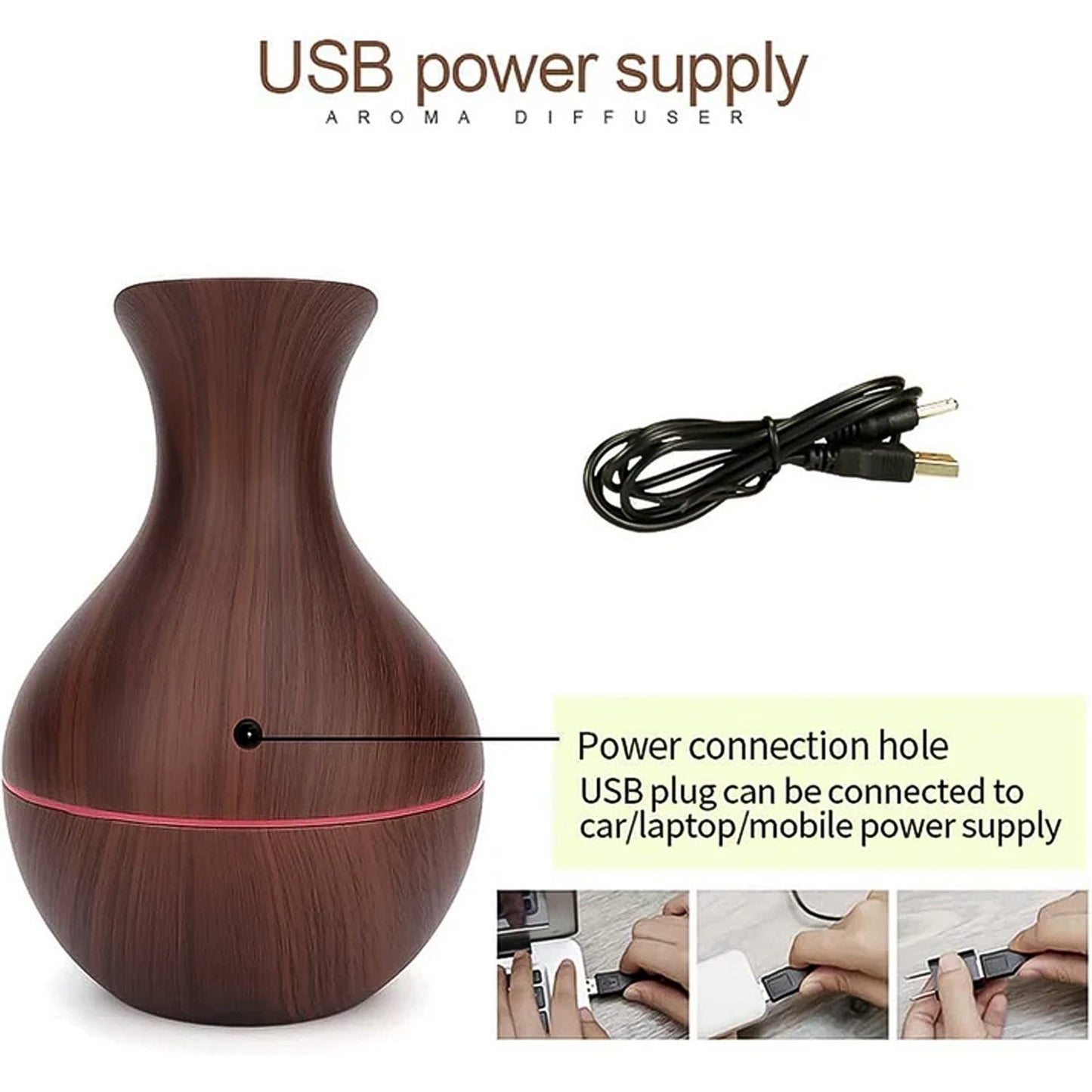  Mini Wooden Vase Pot Diffuser Mist Humidifier - specs