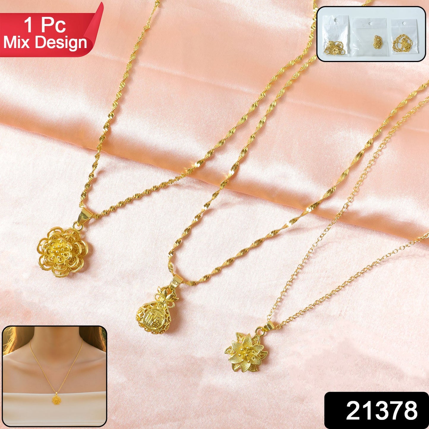 Floral design gold tone pendant jewelry
