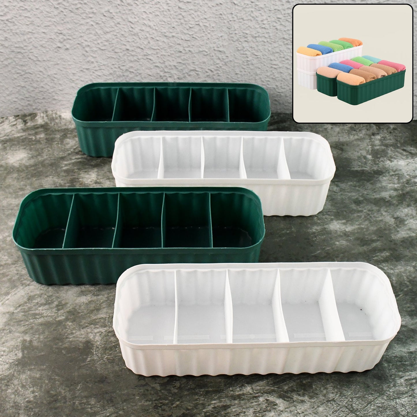 5 Compartments Socks / Handkerchief / Underwear Storage Boxes, Socks tray (pack of 4)