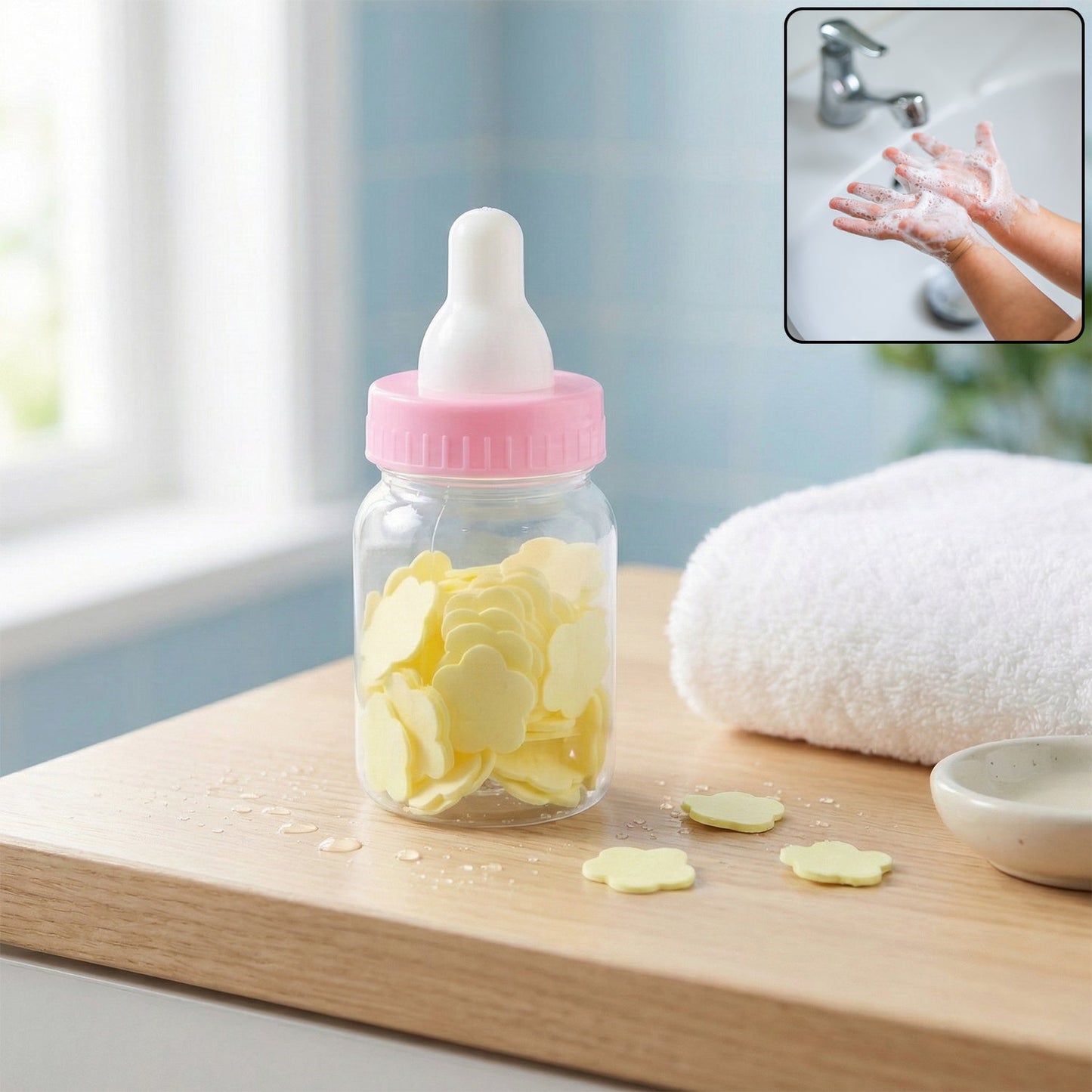 Portable Baby Bottle Shape Hand Wash Soap Paper Sheets Set (1 Set)