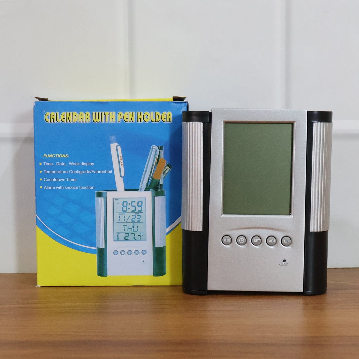 Multifunction Digital Calendar Desk Clock with Pen Holder (1 Pc)