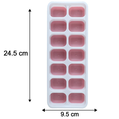 Multipurpose Plastic Ice Cube Tray With Lid (1 Pc, 14 Gride / Pink)