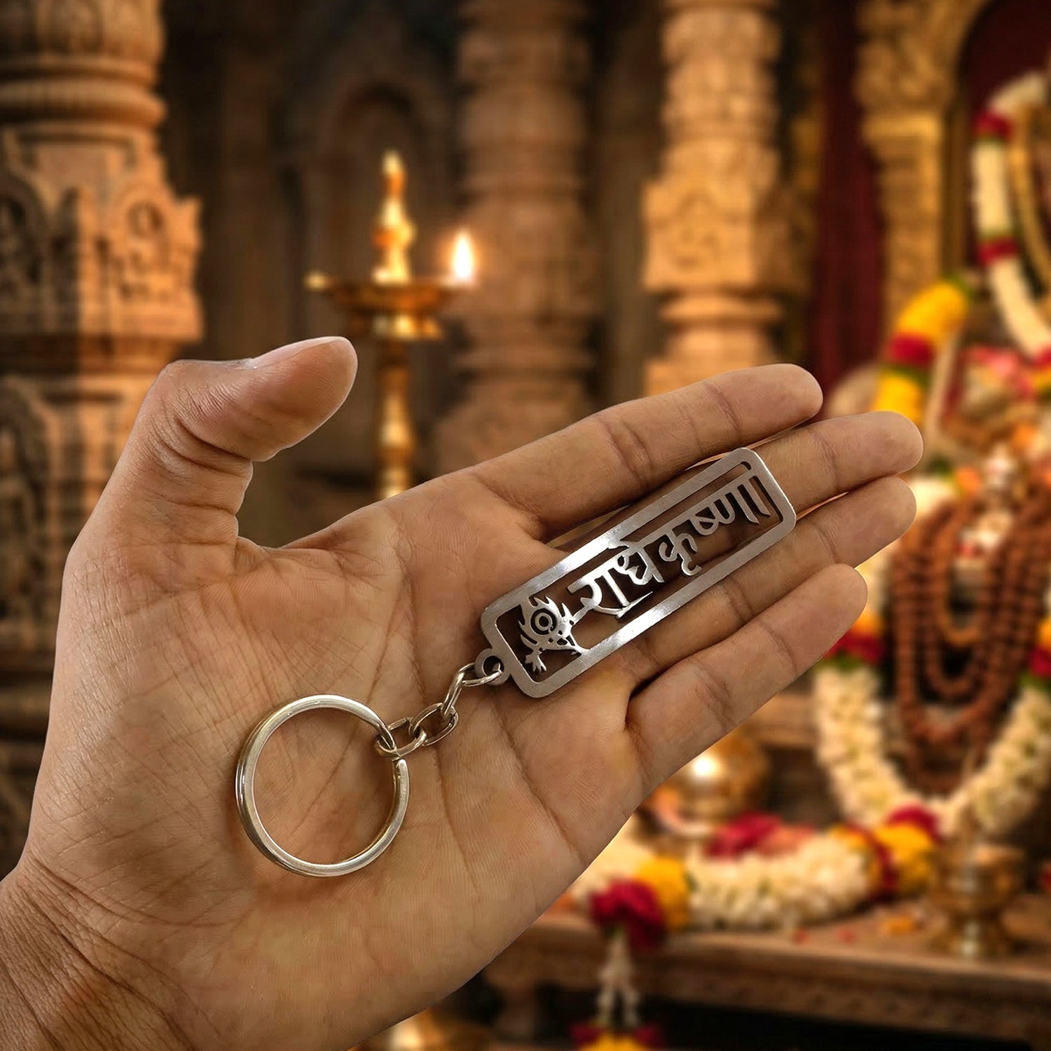  radha krishna engraved keychain