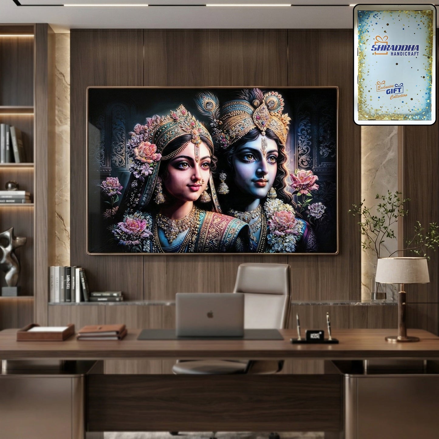 Premium Radha Krishna Royal Artistic Wall Frame (1 Pc, 89x58 Cm)