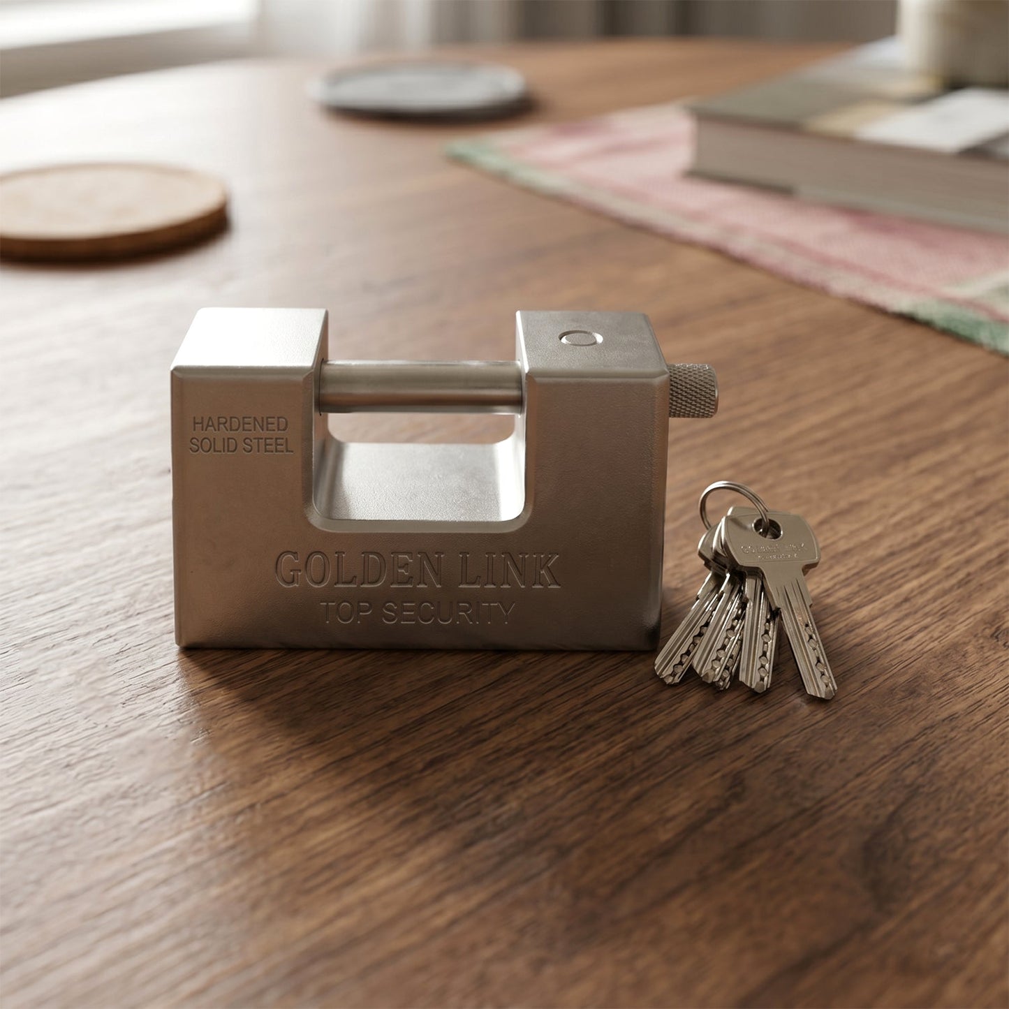94mm Stainless Steel Padlock: Rectangular, Hardened Steel, 5 Keys