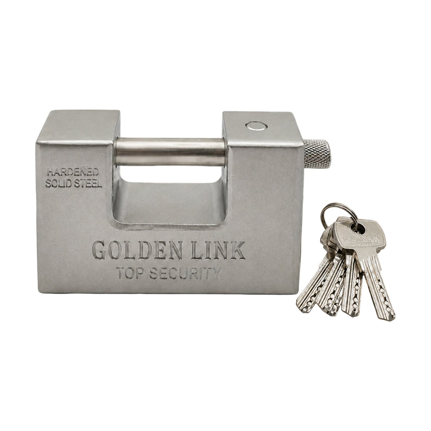 94mm Stainless Steel Padlock: Rectangular, Hardened Steel, 5 Keys