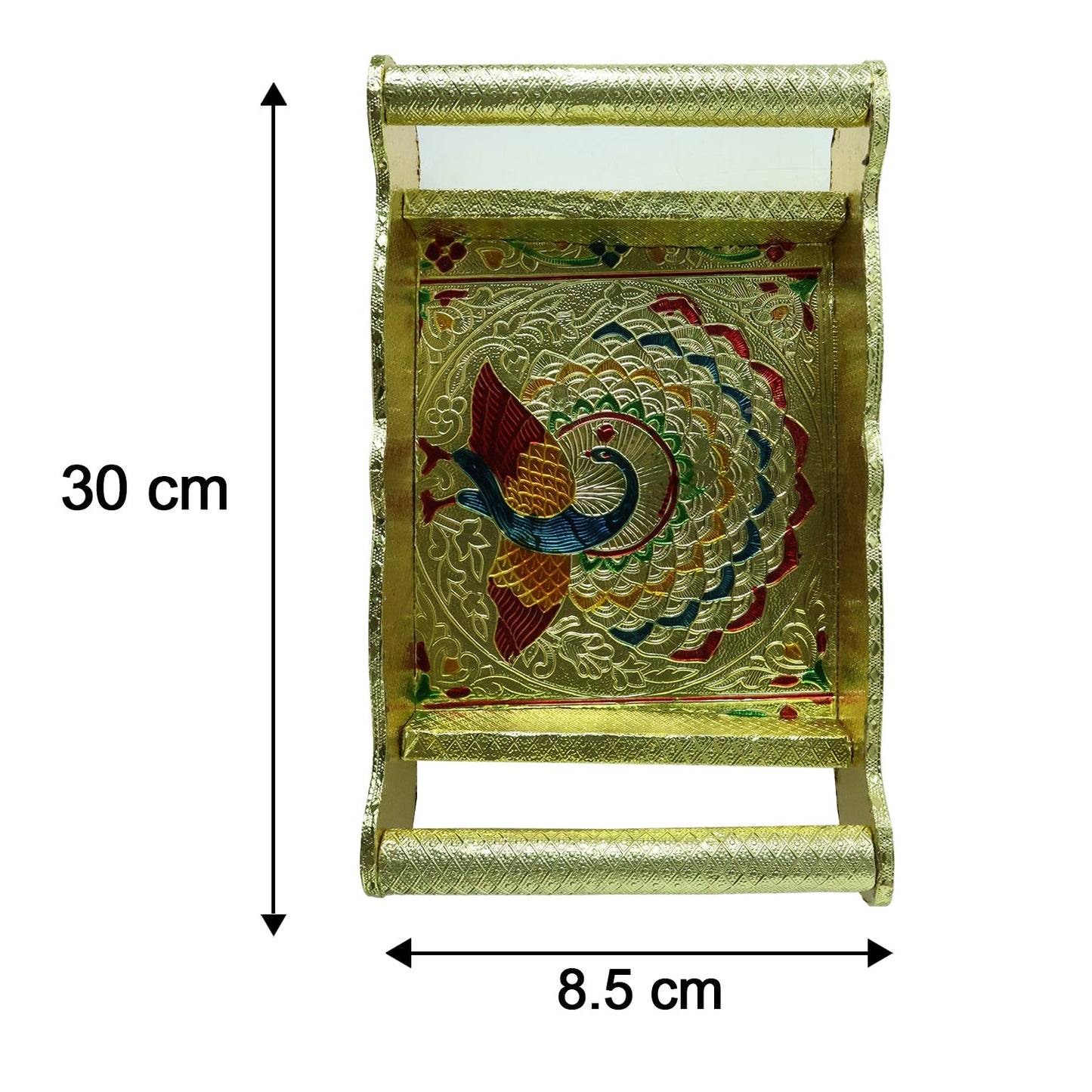 Peacock Design Glass with Handle and Handicraft Serving Tray Set