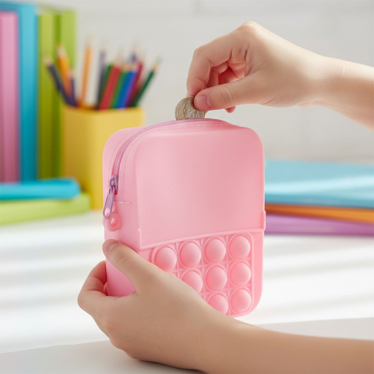 Sensory pop purse with strap