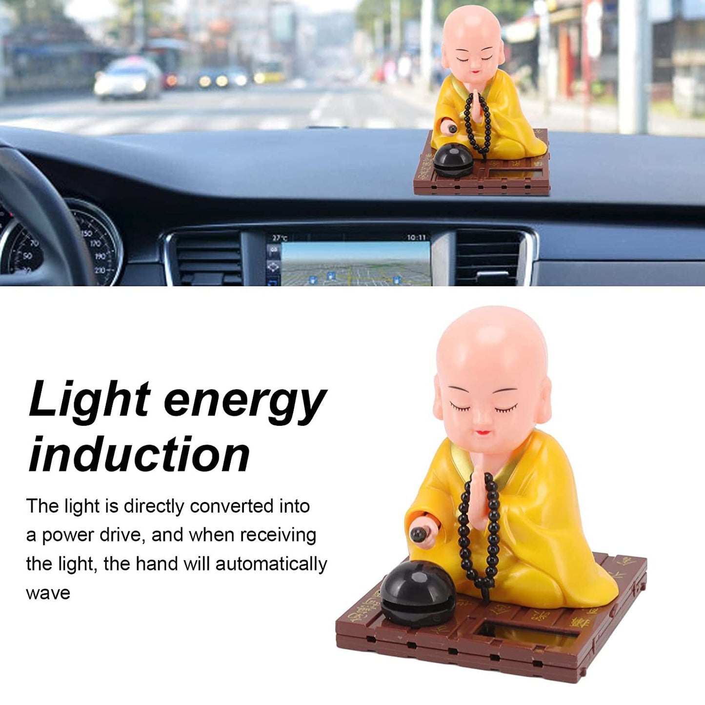 Yellow Solar Powered Sitting Buddha Statue (1 Pc / Medium)