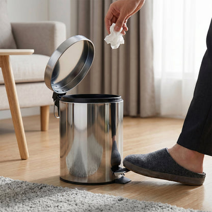 metal trash bin with soft close lid