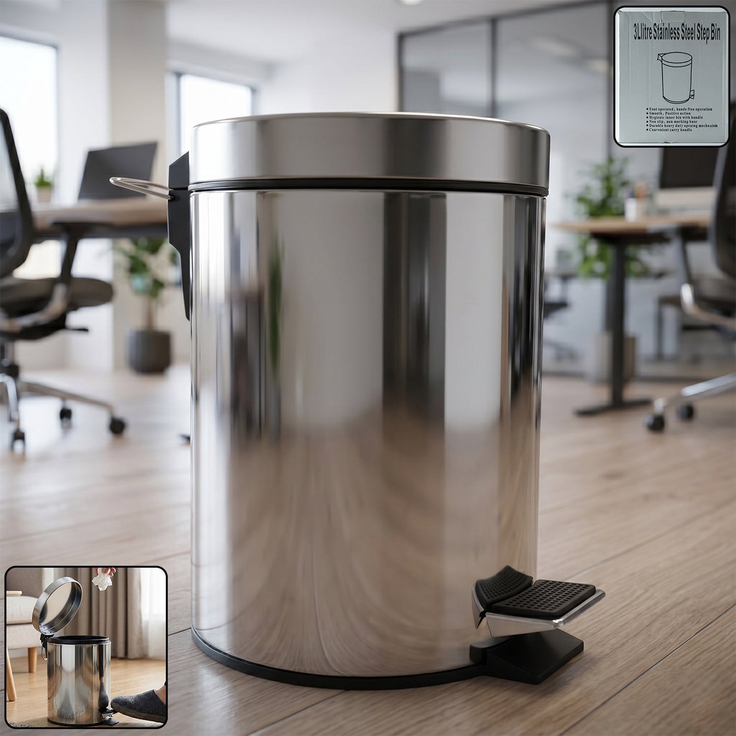 stainless steel pedal dustbin with lid 3 liter