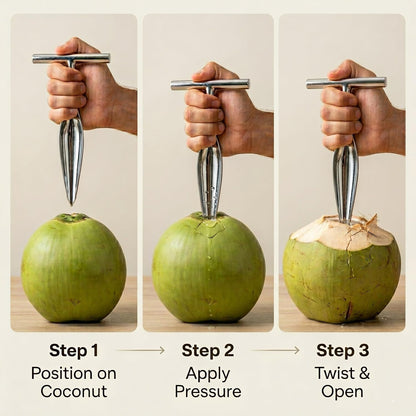 Stainless Steel Coconut Breaker Tool with Comfortable T-Handle (1 Pc)