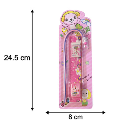 4-In-1 Cute Pink Stationery Set with Ruler, Pencil, Eraser & Sharpener