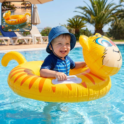 kids inflatable tiger swim ring pool float handle grip