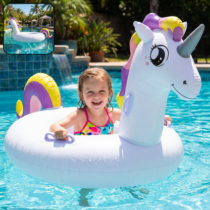 kids inflatable unicorn swim ring pool float safety handles