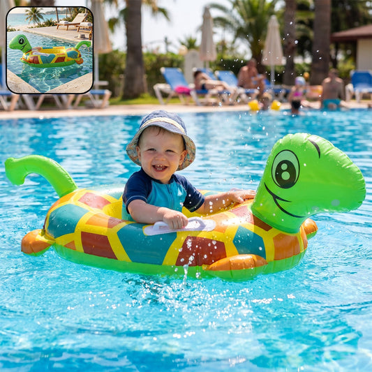 kids inflatable turtle swim ring pool float handle grip