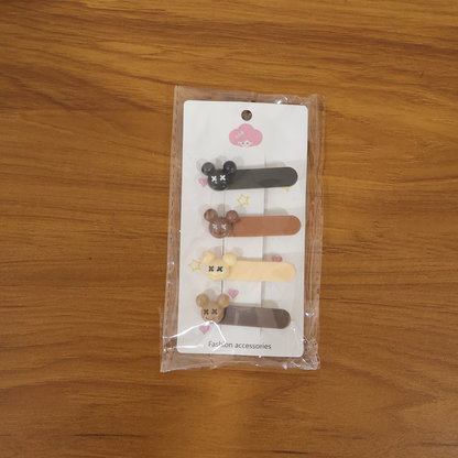 Cute Cartoon Bear Design Premium Fashion Hair Clips (4 Pc)