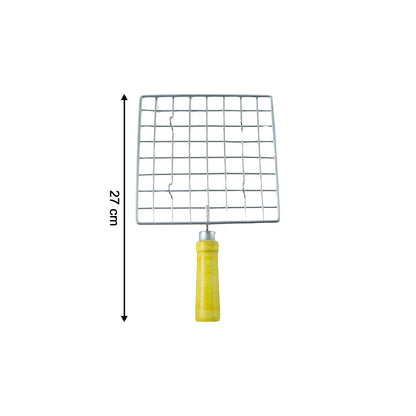 Kitchen Square Stainless Steel Roaster Jali, Barbecue Grill with Wooden Handle