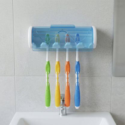 Wall Mounted Toothbrush Holder with Protective Cover (1 Pc)