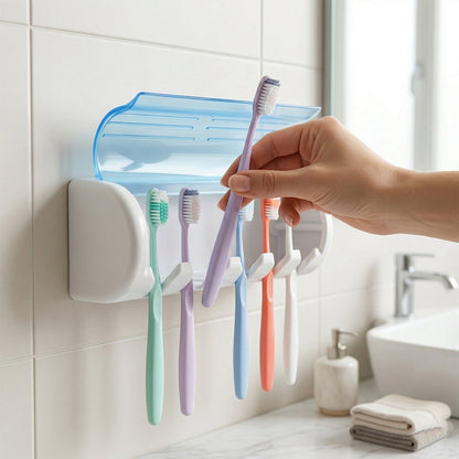 Wall Mounted Toothbrush Holder with Protective Cover (1 Pc)