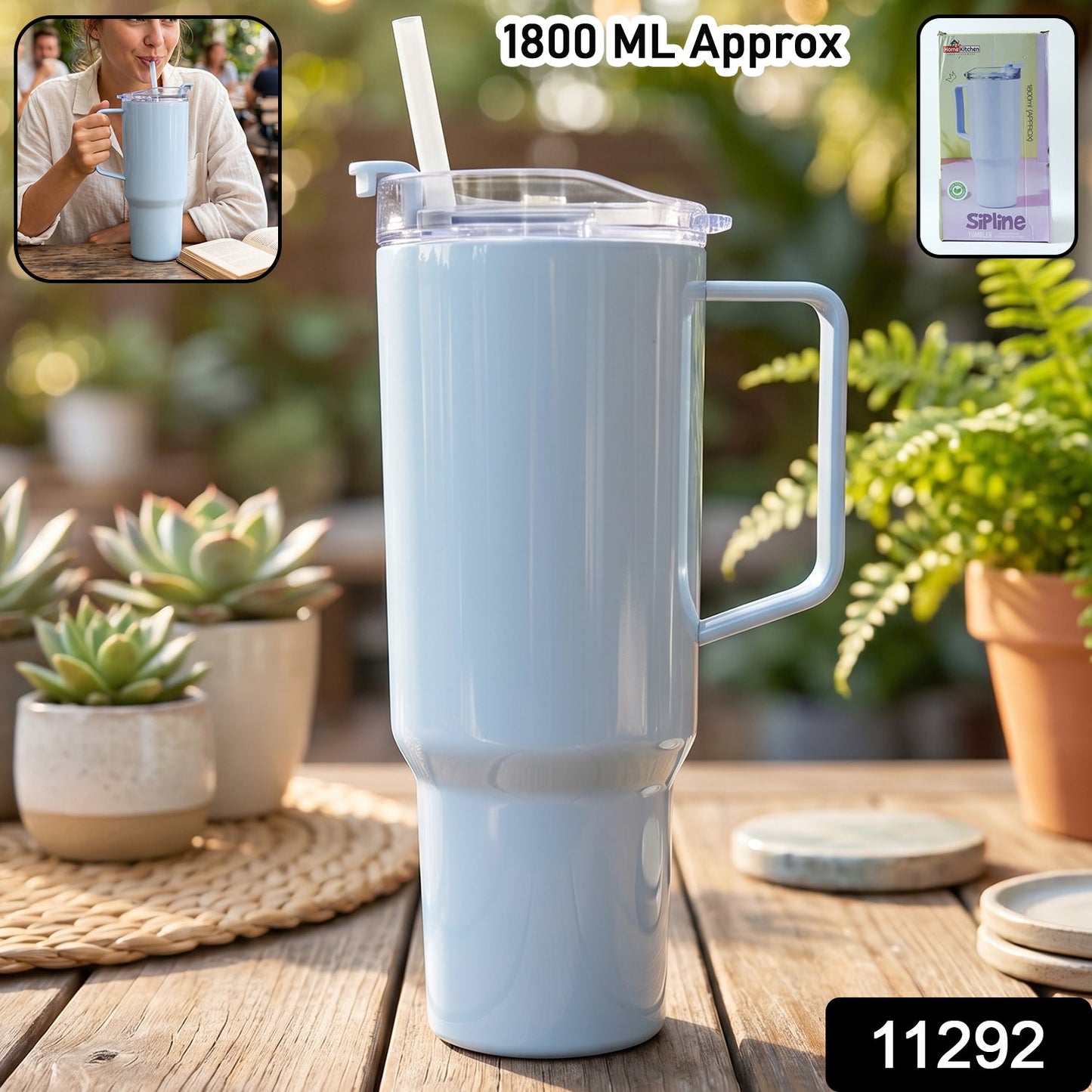 big size travel tumbler with straw and handle
