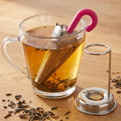 Stainless Steel Umbrella Tea Strainer with Stand Drip Tray Reusable Tea Infuser Filter (1 Pc)