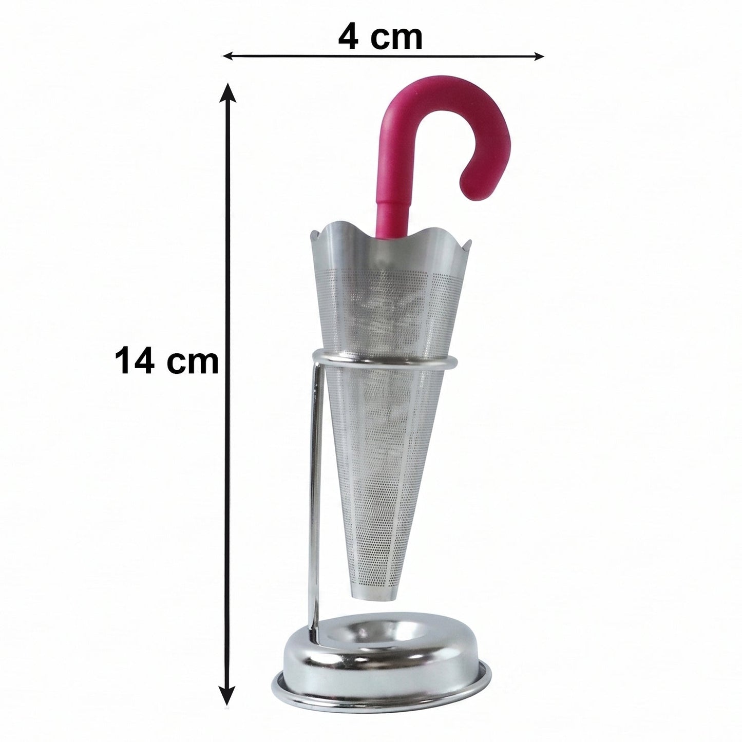 Stainless Steel Umbrella Tea Strainer with Stand Drip Tray Reusable Tea Infuser Filter (1 Pc)