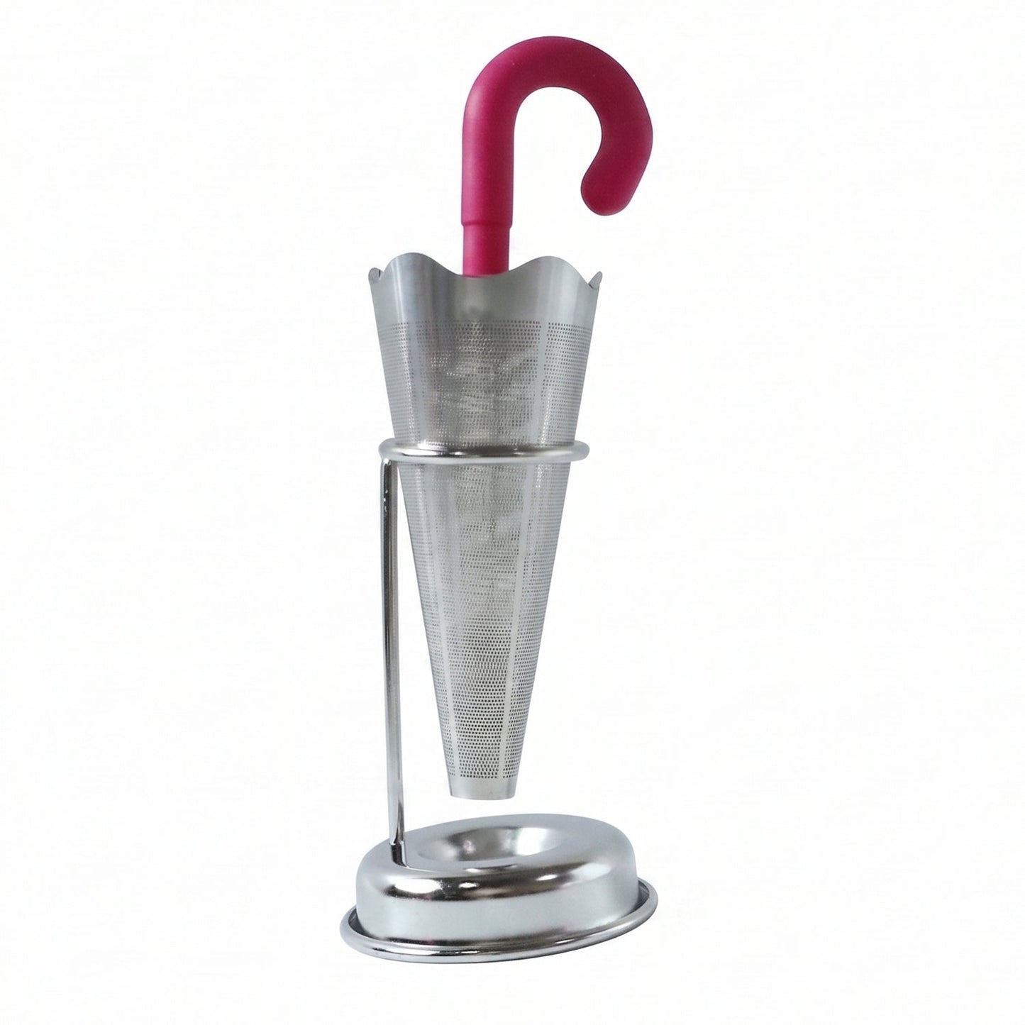 Stainless Steel Umbrella Tea Strainer with Stand Drip Tray Reusable Tea Infuser Filter (1 Pc)
