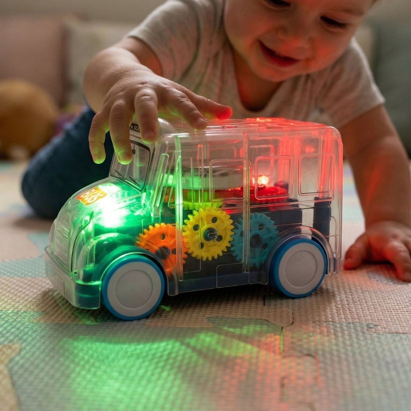 transparent bus toy with lights