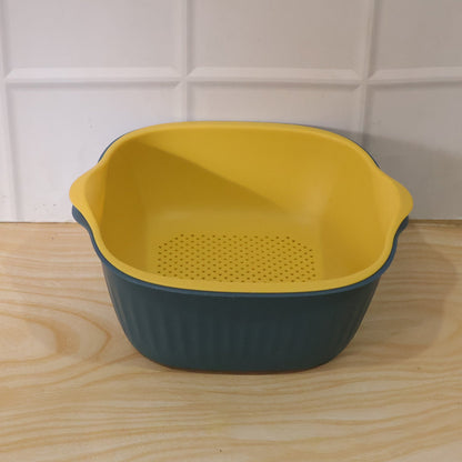 2 in 1 Multipurpose Plastic Washing Bowl with Drain Basket (1 Pc)