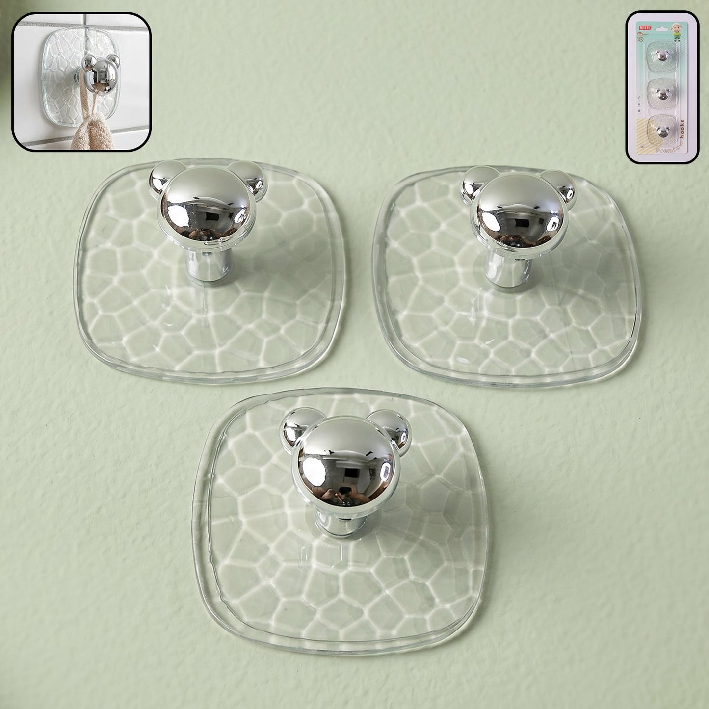 All-Plastic Adhesive Wall Hooks - Strong, No Damage, Easy to Install (3 Pc Set)