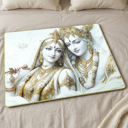Premium Radha Krishna Royal White Gold Finish Wall Art Frame (1 Pc, 60x45 Cm)