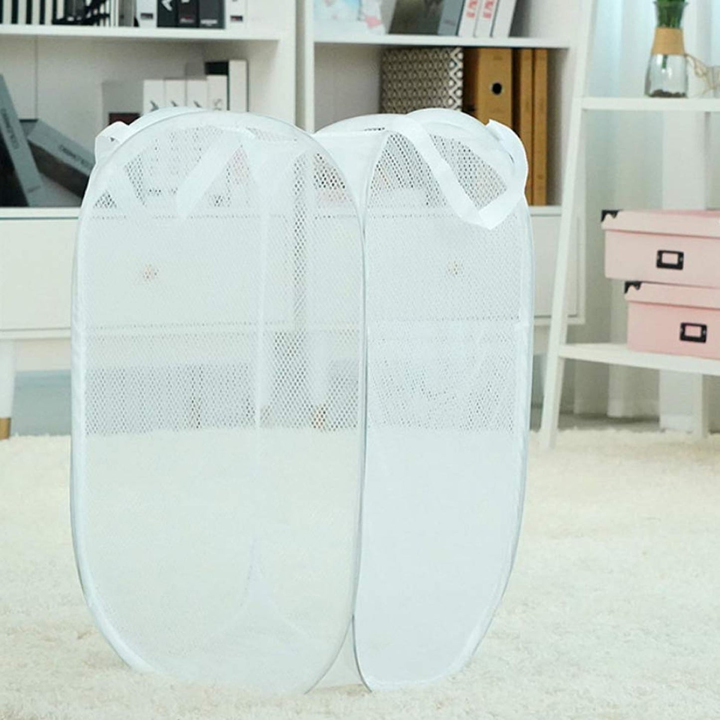Foldable Laundry Basket Fabric Mesh Clothes Hamper Bag (1 Pc,33x33x54cm)
