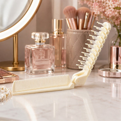 2 In 1 Foldable Hair Comb with Brush (1 Pc)
