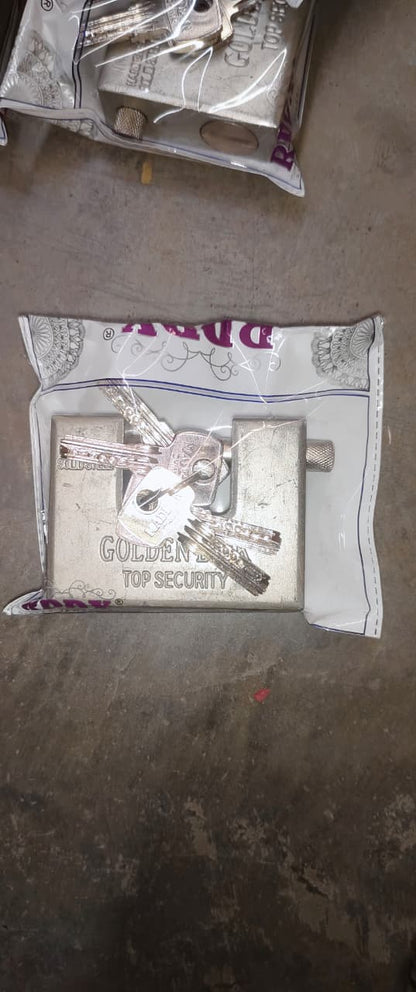 94mm Stainless Steel Padlock: Rectangular, Hardened Steel, 5 Keys