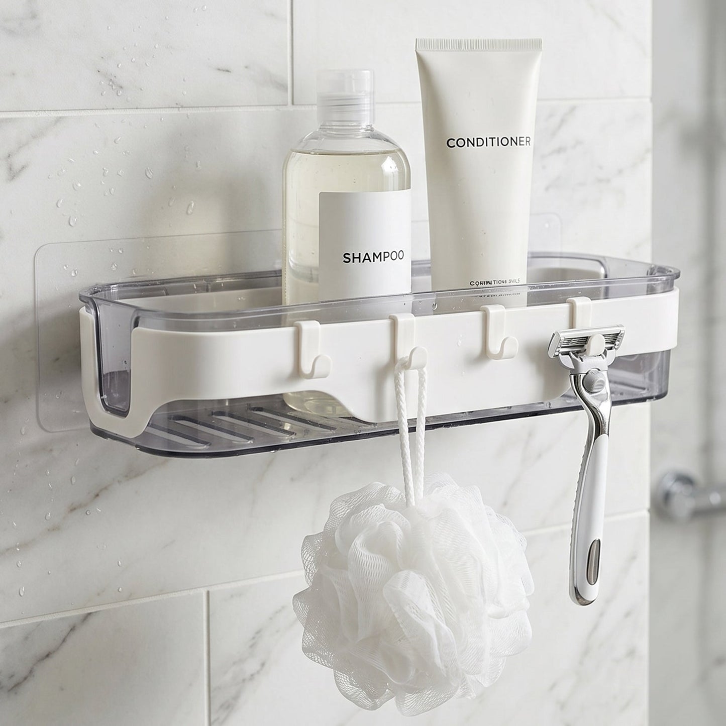 Stylish Bathroom Wall Shelf – 1 Pc, Multi-Purpose Storage Organizer with Hooks