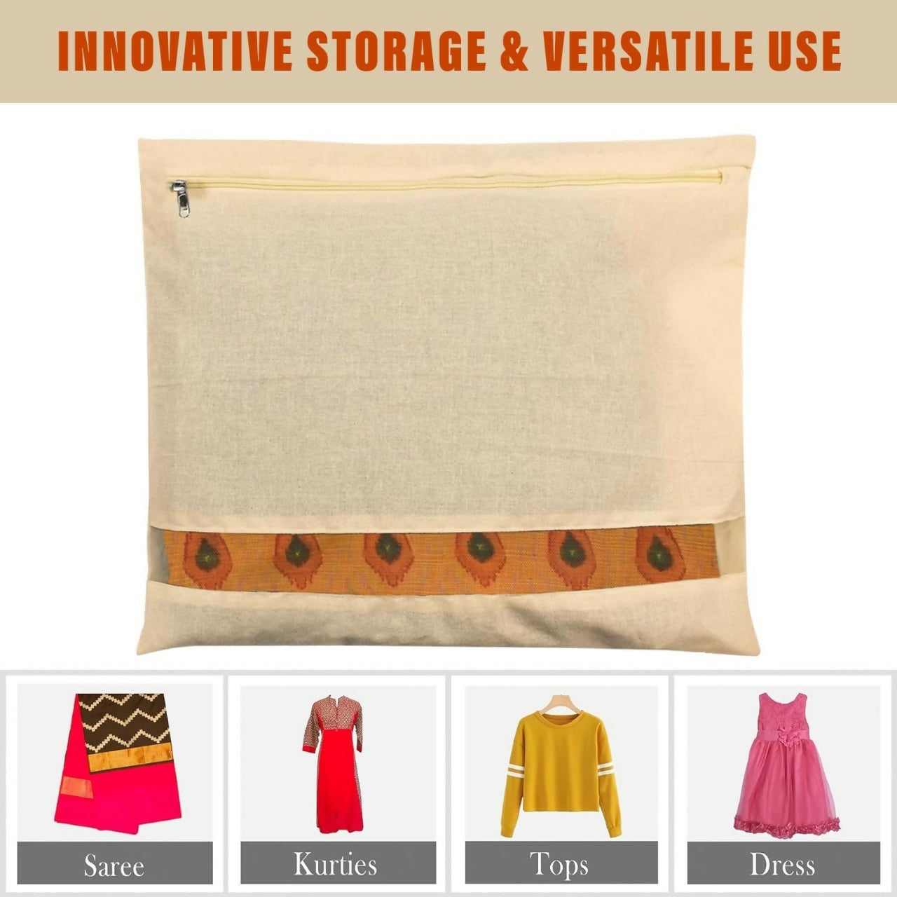 Zip Closure Saree Storage Bag (14.5x16.5 cm, Pack of 6)