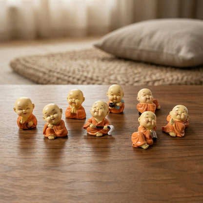 Adorable Mini Monk Buddha Idol Set (8 Pc)