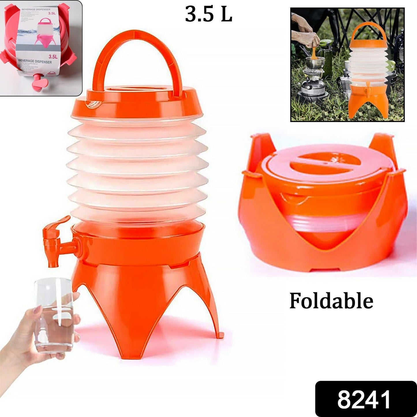 Collapsible Beverage Container with Tap Cold Drink Dispenser 3.5L Multicolor