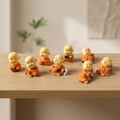 Adorable Mini Monk Buddha Idol Set (8 Pc)