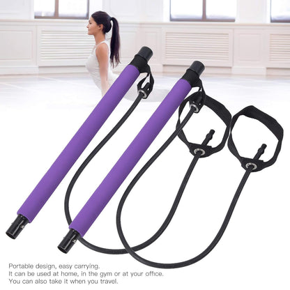 Fitness Exercise Tube Rod Gym Equipment Pilates Bar with Resistance Bands (2 Pc)