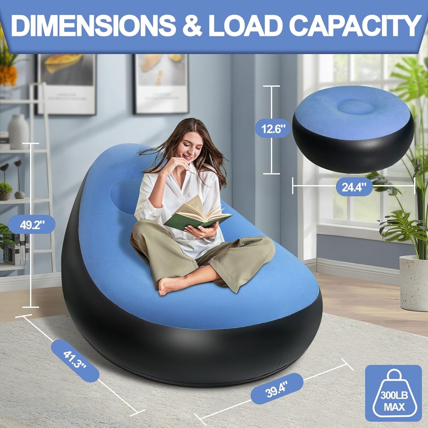 Inflatable Sofa Chair with Footstool & Foot Pump (1 Set)