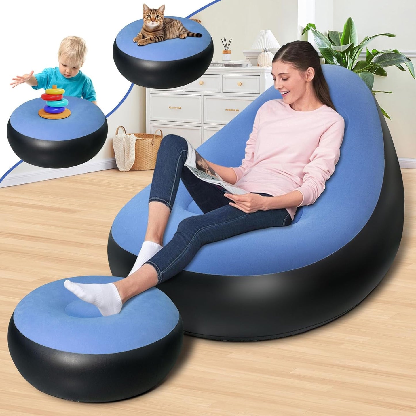 Inflatable Sofa Chair with Footstool & Foot Pump (1 Set)